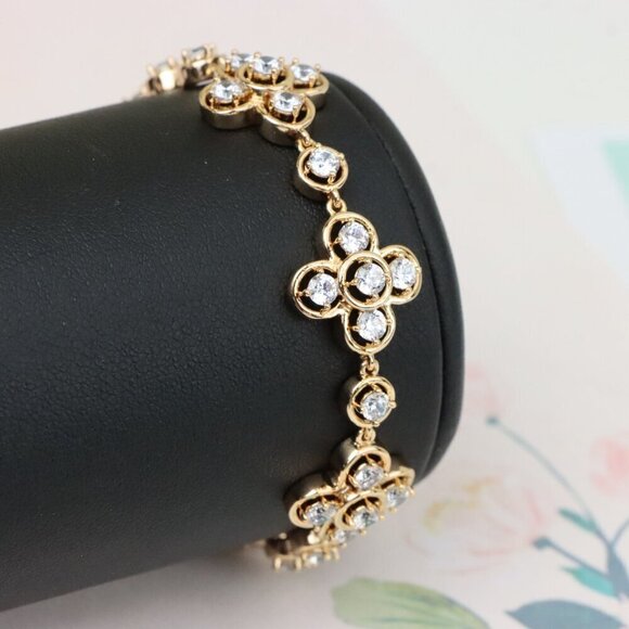 "Rose Gold Floral Cluster Bracelet with Crystal Accents, XPBL0966 - Picture 4 of 11